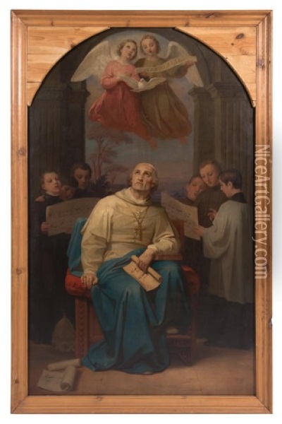 Altarpiece I, Clergyman With Choristers Oil Painting - Melchior Paul Von Deschwanden