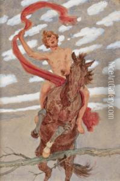 Jungling Auf Galoppierendem Pferd Vor Wolkenhintergrund Oil Painting - Ludwig Koch