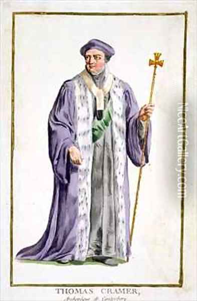 Thomas Cranmer 1489-1556 Archbishop of Canterbury 1533-56 from Receuil des Estampes representant les Rangs et les Dignites suivant le Costume de toutes les Nations existantes Oil Painting - Pierre Duflos