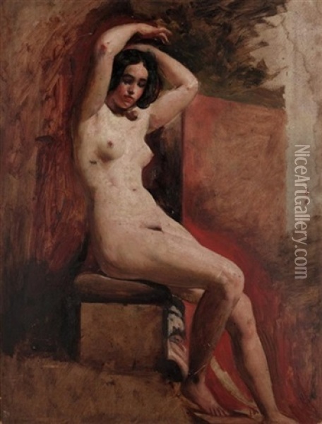 Seated Nude (+ Standing Nude; Pair) Oil Painting - William Etty