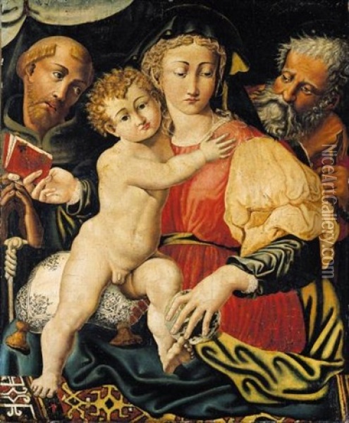 The Holy Family With A Franciscan Friar Oil Painting -  Perino del Vaga