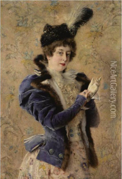 Portrait Of The Artist's Wife Maria Alexeevna Makovsky Oil Painting - Konstantin Egorovich Egorovich Makovsky