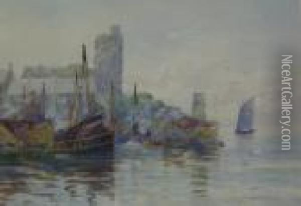 Dunure Harbour And Castle Oil Painting - William Harrison Scarborough