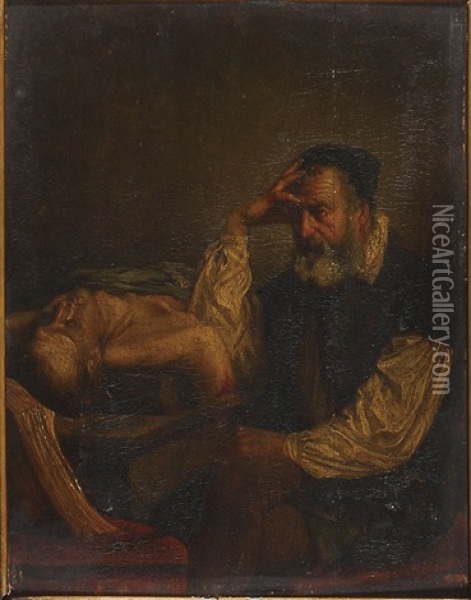Man Sitting Next To An Amputee Oil Painting - Victor Dumas