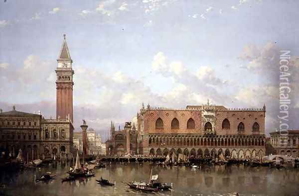The Doges Palace, Venice, from the Bacino di San Marco, 1853 Oil Painting - David Roberts