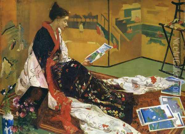 Caprice in Purple and Gold, The Golden Screen Oil Painting - James Abbott McNeill Whistler