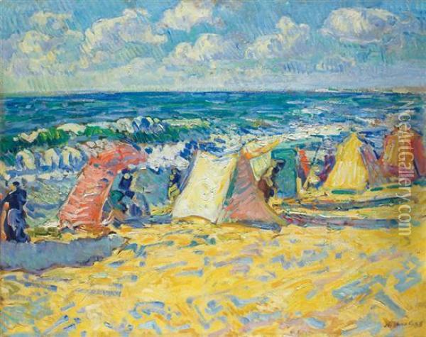 The Beach At Souillac, France Oil Painting - Nicolas Tarkhoff