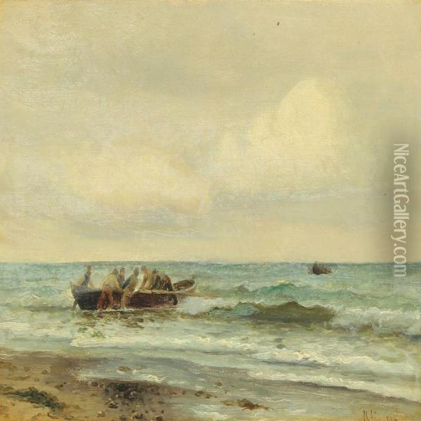 Fishemen Going Out At Sea Oil Painting - Holger Peter Svane Lubbers