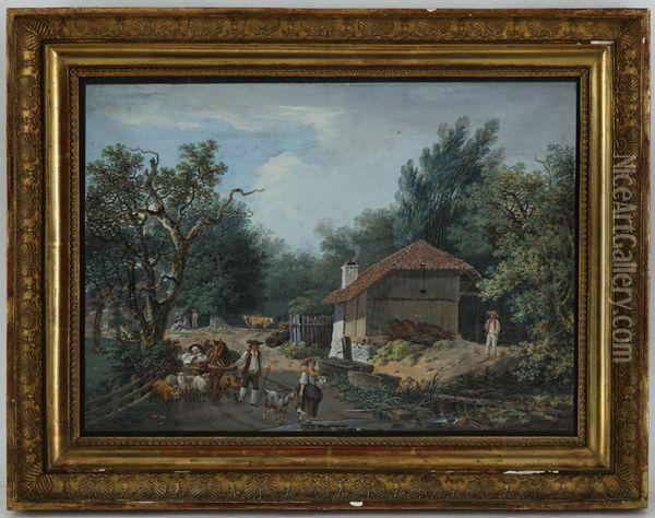 Vue De La Maison Du Berger Valziete 
Canton De Fribourg Oil Painting - Joseph De Landerset