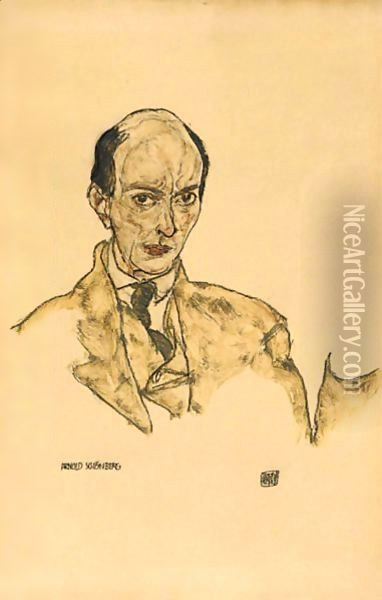 Bildnis Von Arnold Schonberg Mit Erhobenem Linken Arm (Portrait Of Arnold Schonberg With Left Arm Raised) Oil Painting - Egon Schiele