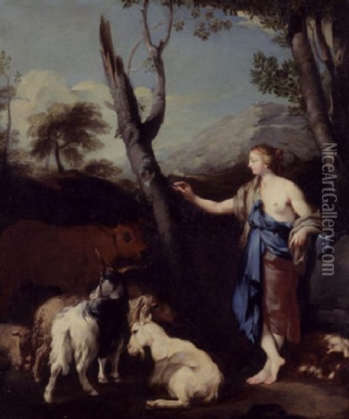 A Shepherdess In A Landscape Oil Painting - Francesco (Imperiali) Ferdinandi
