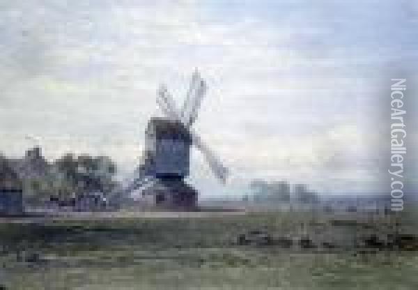 Sussex Windmill Oil Painting - George Arthur Fripp