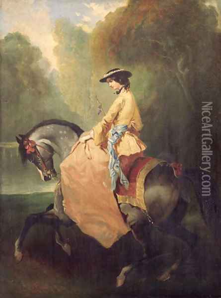 An elegant lady on horseback Oil Painting - Alfred Dedreux