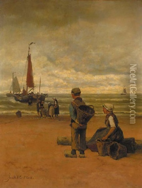 The Daily Catch Oil Painting - Johannes Hermanus Barend Koekkoek