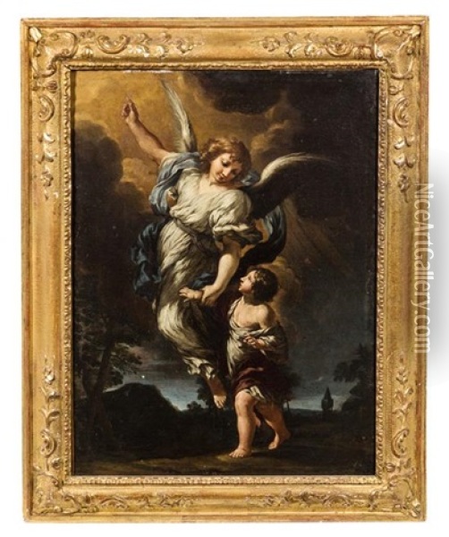 The Guardian Angel Oil Painting - Ciro Ferri