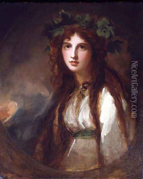 Portrait of Emma, Lady Hamilton c.1765-1815 as a Bacchante Oil Painting - George Romney