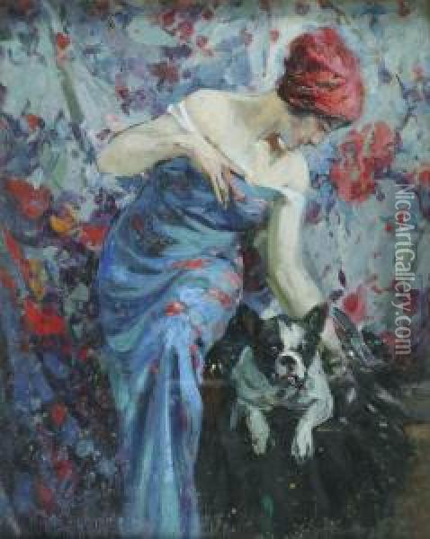 Elegante Et Son Bulldog Oil Painting - Ulisse Caputo