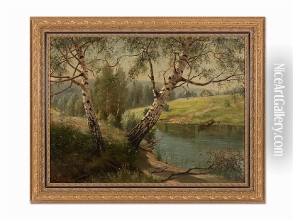 Birches At The River Oil Painting - Ivan Augustovitch Veltz