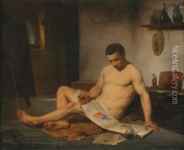 Nude Painter Oil Painting - Thomas Wouterus Wouters