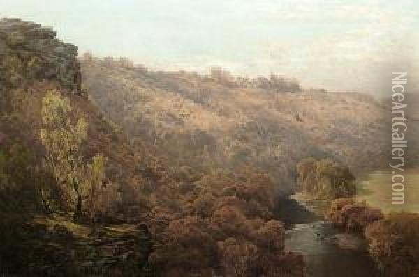 A Sunlit Valley 'a B Collier.1889' (lower Left) Oil Painting - Arthur Bevan Collier