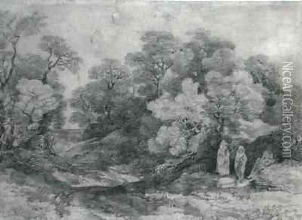 Landscape with figures gathering wood Oil Painting - Thomas Gainsborough