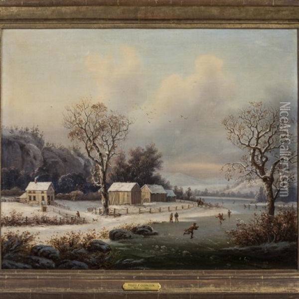 Winter Skating Scene In New England Oil Painting - Regis Francois Gignoux