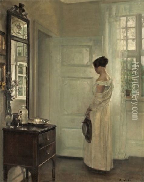 Salongsinterior Med Kvinna Oil Painting - Carl Vilhelm Holsoe