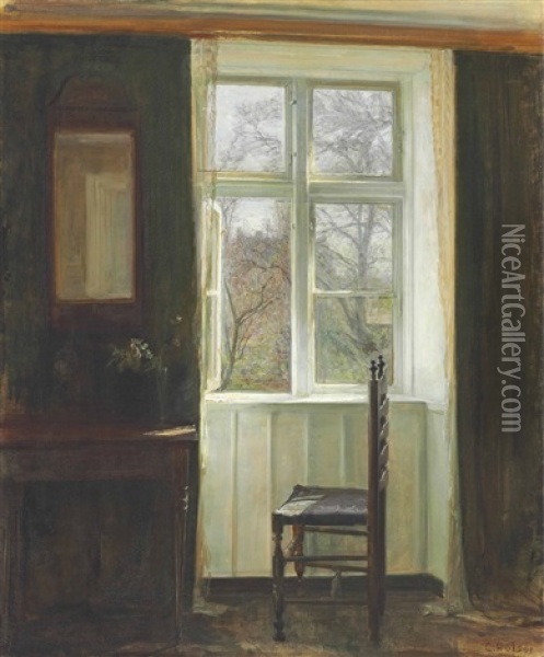 The Open Window Oil Painting - Carl Vilhelm Holsoe