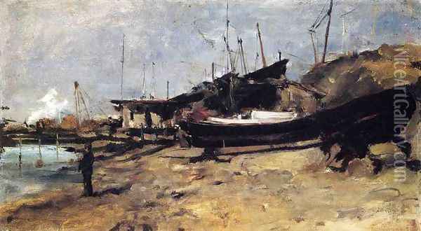 The Boat Yard Oil Painting - John Henry Twachtman