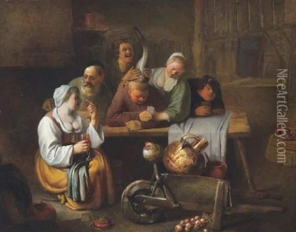 Satirische Voorstelling In Een Boereninterieur Oil Painting - Pieter Jacobsz. Duyfhuysen