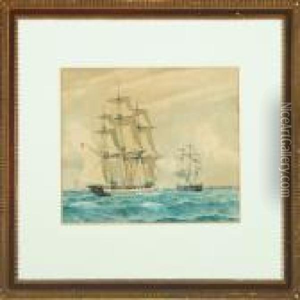 Warships At Sea Forinbound To Holmen Oil Painting - Christian Vigilius Blache