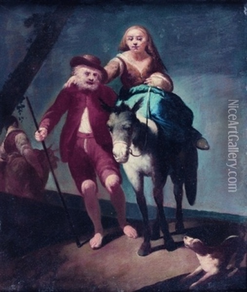 Couple De Paysans Avec Un Ane Oil Painting - Antonio Beccadelli