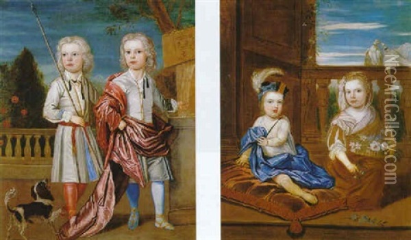 Portrait Of Two Young Boys Oil Painting - Robert Byng