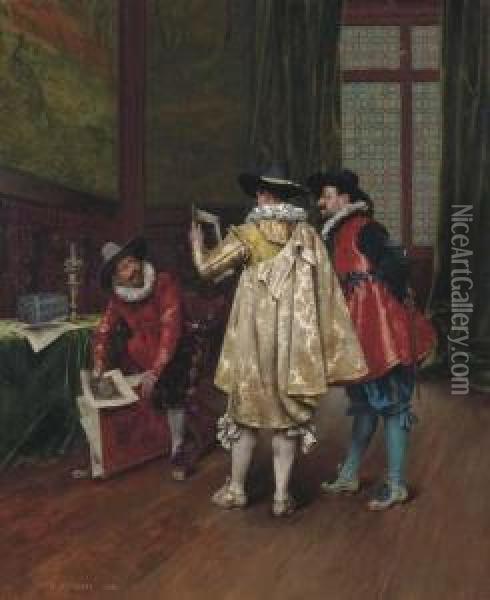 The Conversation Oil Painting - Adolphe-Alexandre Lesrel