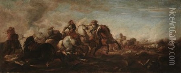 Battaglia Di Cavalieri (pair) Oil Painting - Francesco Monti
