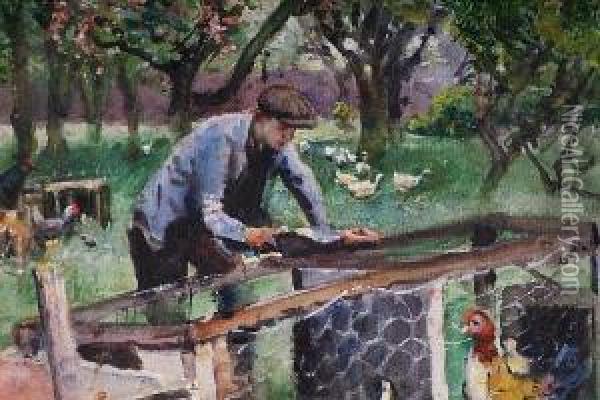 The Poultry Farmer Oil Painting - Albert Woods