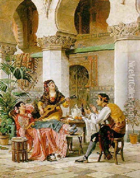 Chanteurs Espagnols Autour D'une Table Oil Painting - Jules Hippolyte Ravel