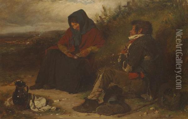 Couple Resting By A Grassey Knoll Oil Painting - Erskine Nicol