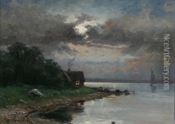 Stuga Vid Vattnet Oil Painting - Erik Abrahamsson