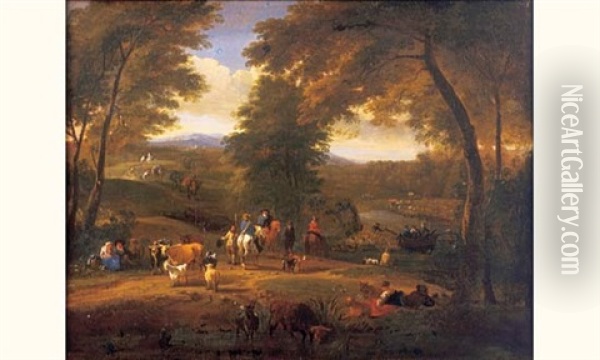 Cavaliers Et Paysans Dans Une Clairiere Oil Painting - Theobald Michau