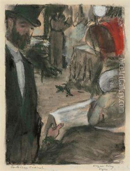 Ludovic Halevy Trouve Madame Cardinal Dans Une Loge Oil Painting - Edgar Degas