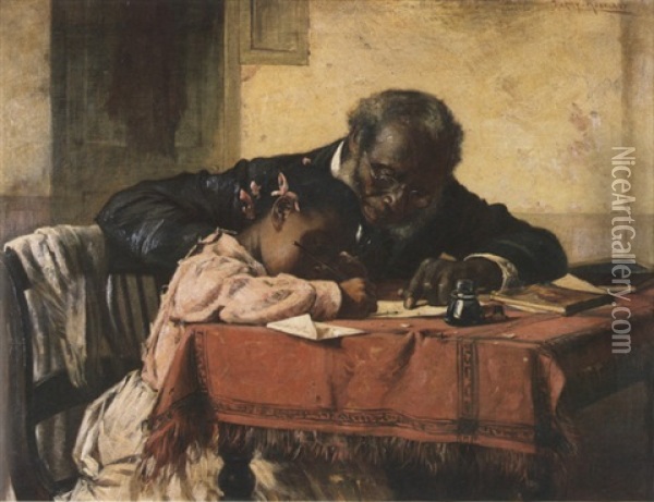 The Writing Lesson Oil Painting - Harry Herman Roseland