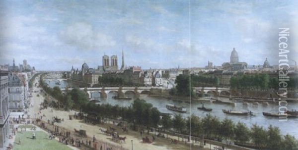 Les Quais Du Louvre; Vue De La Galerie D'apollon Oil Painting - Robert Charles Gustave Laurens Mols