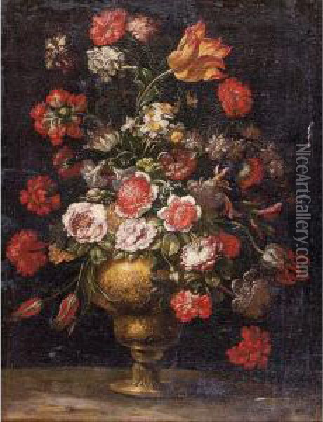 Still Life Of Flowers In A Gilt Vase Oil Painting - Andrea Scaccati