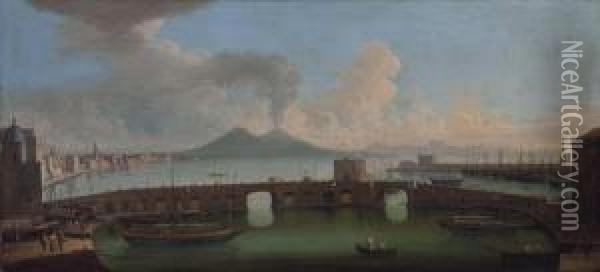 A View Of The Bay Of Naples With The Ponte Nuovo, Vesuvius Oil Painting - Gabriele Ricciardelli