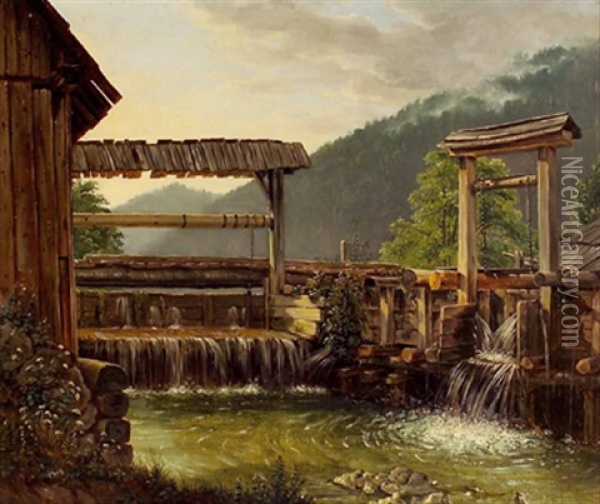 Alte Wasserschleusen Oil Painting - Alfred von Franck