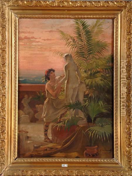 Jeune Ephebe Et La Statue Antique Oil Painting - Auguste Bourotte