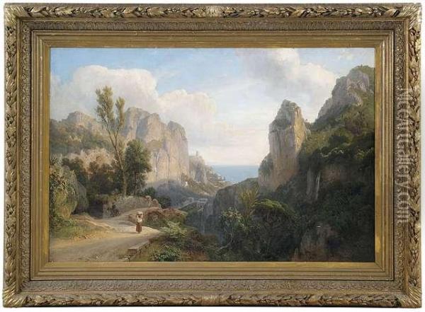 Coastal Landscape At Amalfi. Oil Painting - Carl Hummel