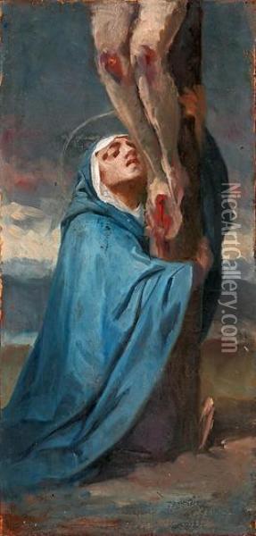La Virgen Al Pie De La Cruz Oil Painting - Pere Borrell del Caso