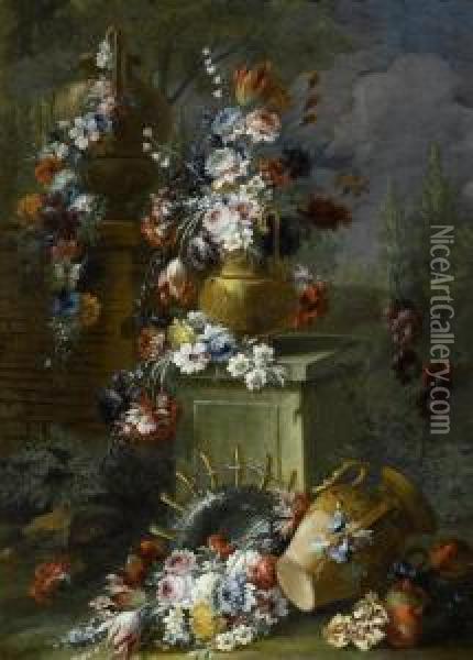 Two Floral Still Lifes Oil Painting - Gasparo Lopez